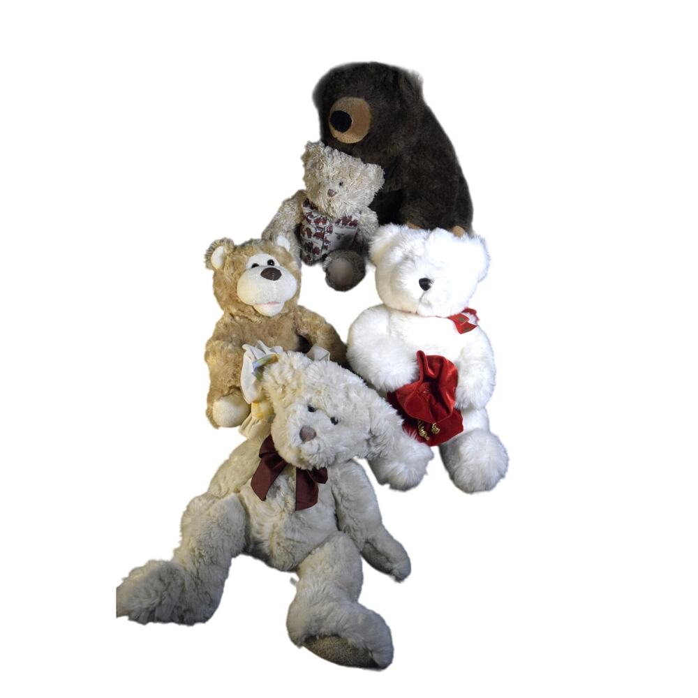 Lot of 5 Vintage Teddy Bears Mixed Brands, Sizes, & Colors